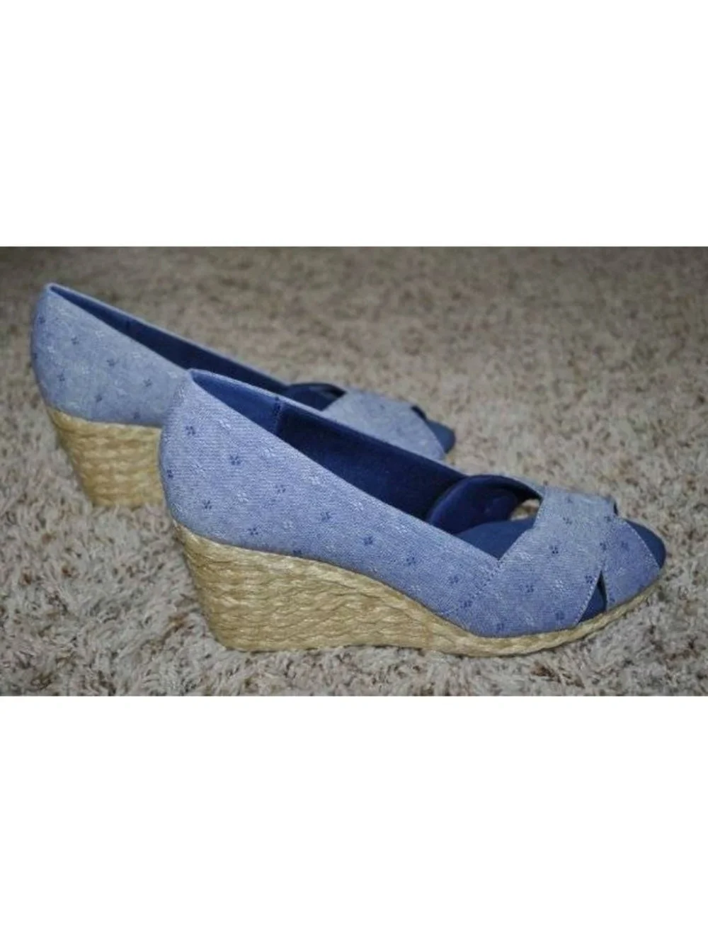 Womens Espadrille Wedge Sandals Chaps Blue Dot Chambray 7 Dakota Peep Toe